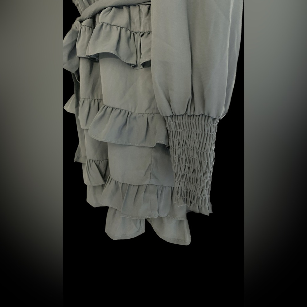 Blue Blush Dress S One Shoulder Ruffled Tiered Smocked cuff Womens 4 6 NEW NWOT - Picture 4 of 7